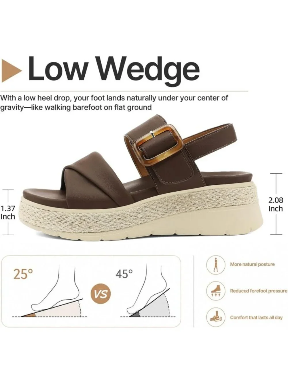 Comfortable Low Wedge Platform Sandals | Espadrille Style with Arch Support